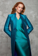 Long-Sleeved Dress in Emerald Green Sateen - Emma