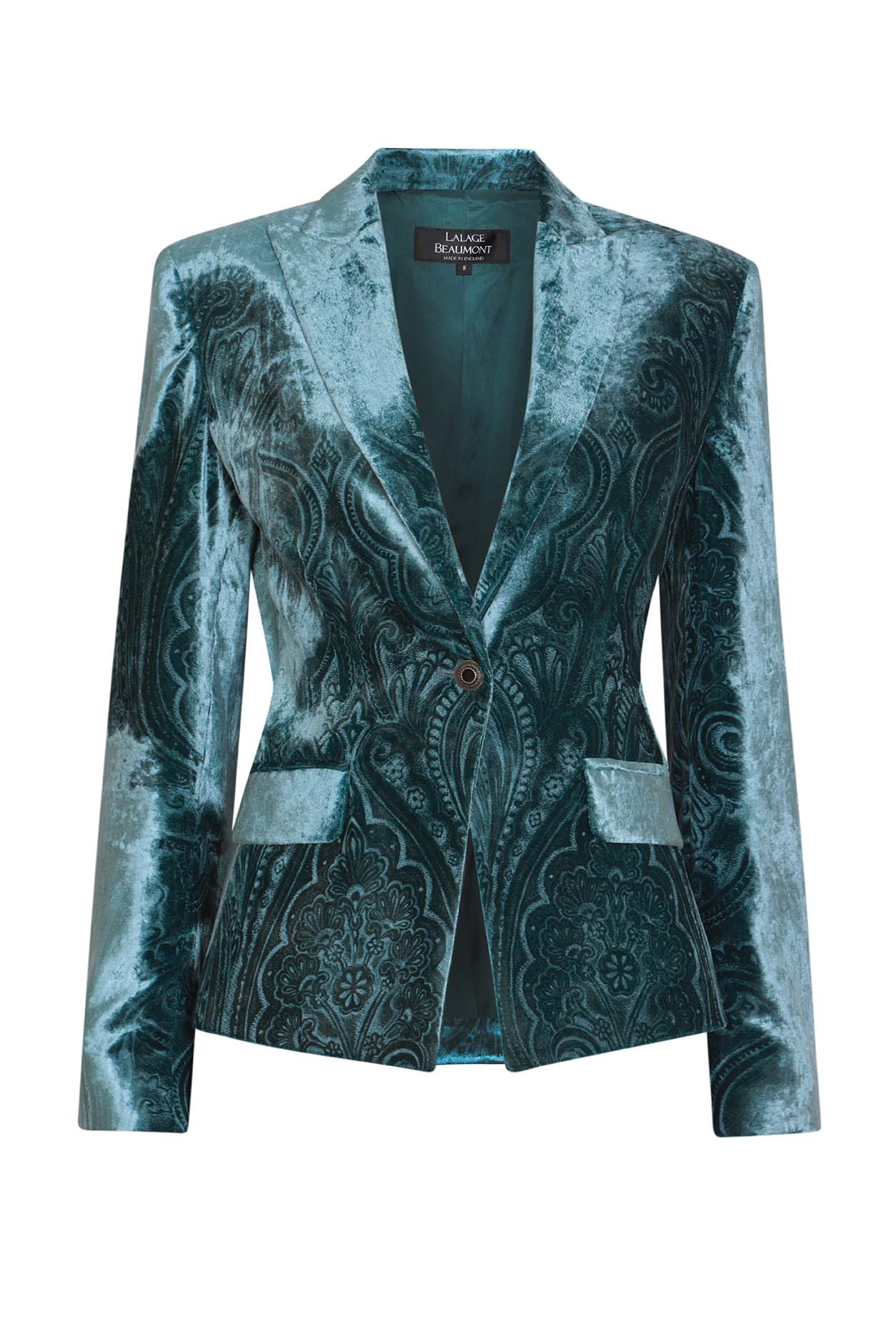 Paisley Printed Velvet Jacket in Teal Inez – Lalage Beaumont