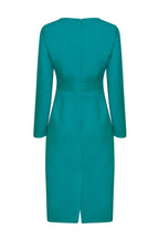 Teal Wool Dress with Long Sleeves and Waistband - Toni