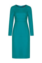 Teal Wool Dress with Long Sleeves and Waistband - Toni