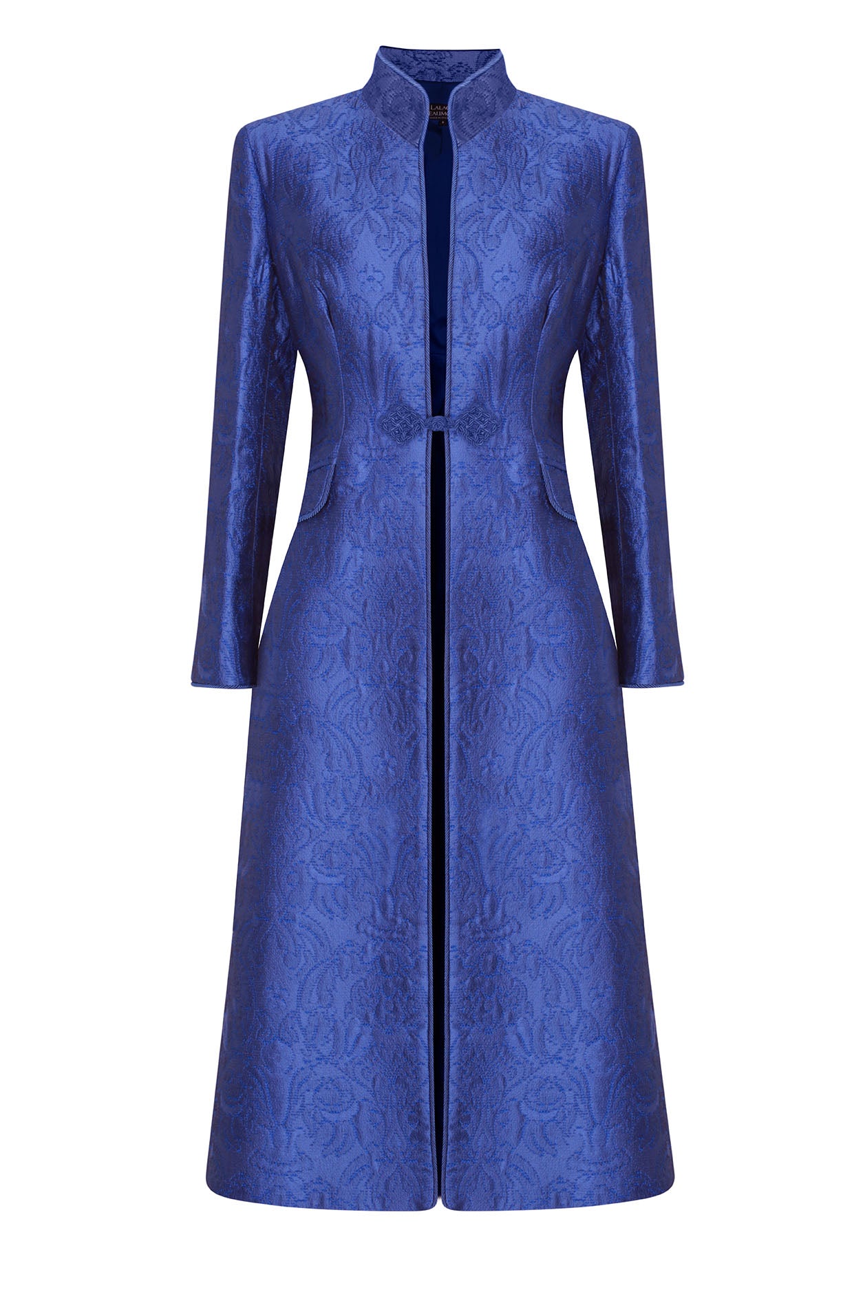 Vanessa Coat in Sapphire Brocade – Lalage Beaumont