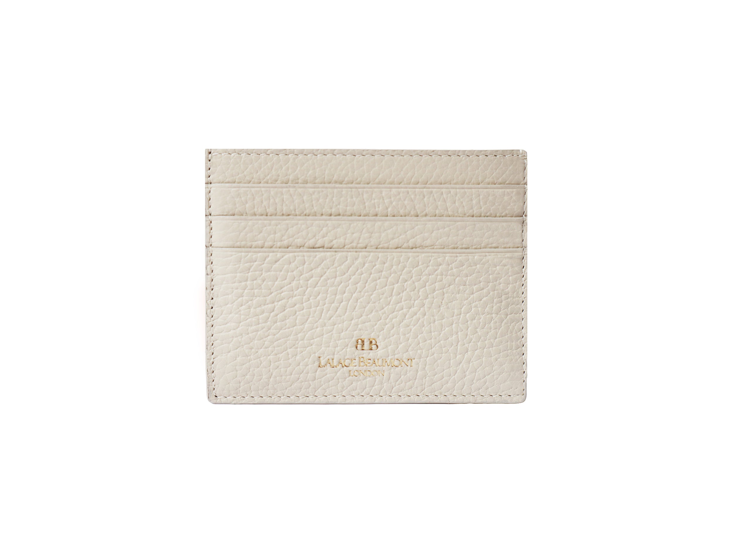 Single Card Holder Soft Grainy Print Calf Leather Beige