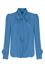 Denisa Blouse in Rackley Blue Silk Double Georgette