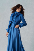 Denisa Blouse in Rackley Blue Silk Double Georgette