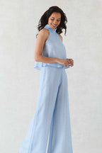 Camille Trousers in Sky/Multi Spot Silk Chiffon