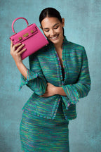 Bright Green and Multi-Coloured Striped Tweed Jacket - Diana