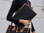 Large Pouch in Logo Jacquard Print - Black/Tan