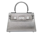 Lalage Beaumont Maya Mignon handbag in silver sparkle leather, front view