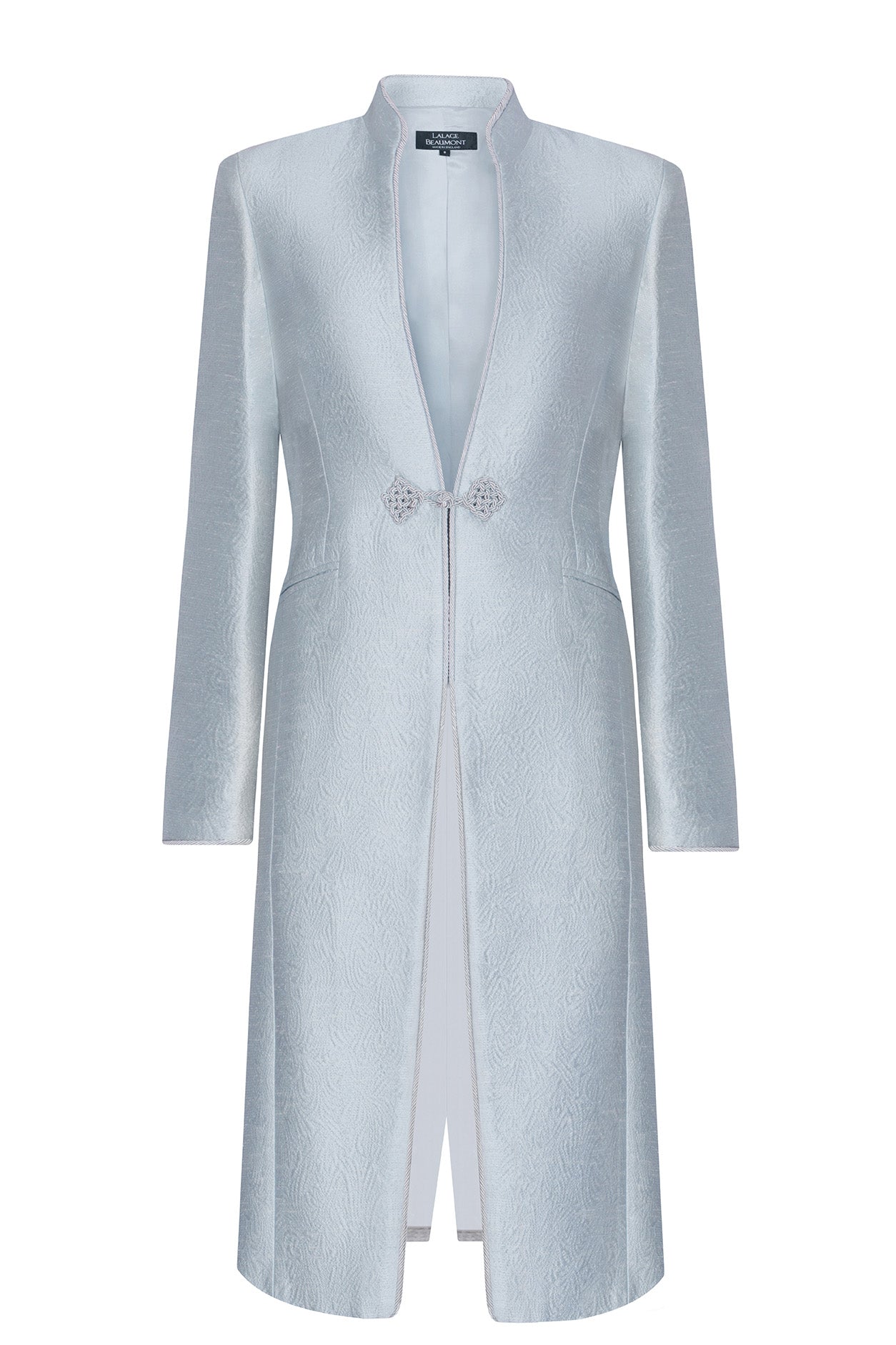 pale blue dress coat in Silk Brocade with Cord Trim and Frogging IRVINE, CA - SEPTEMBER weather layering Fabric_Metallic Size:WIDE - US MEN 7 - UK 6.5 - EU 40