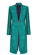 Peacock Dress Coat in Winter Brocade with Cord Trim and Frogging - Vicky (Longer Length)