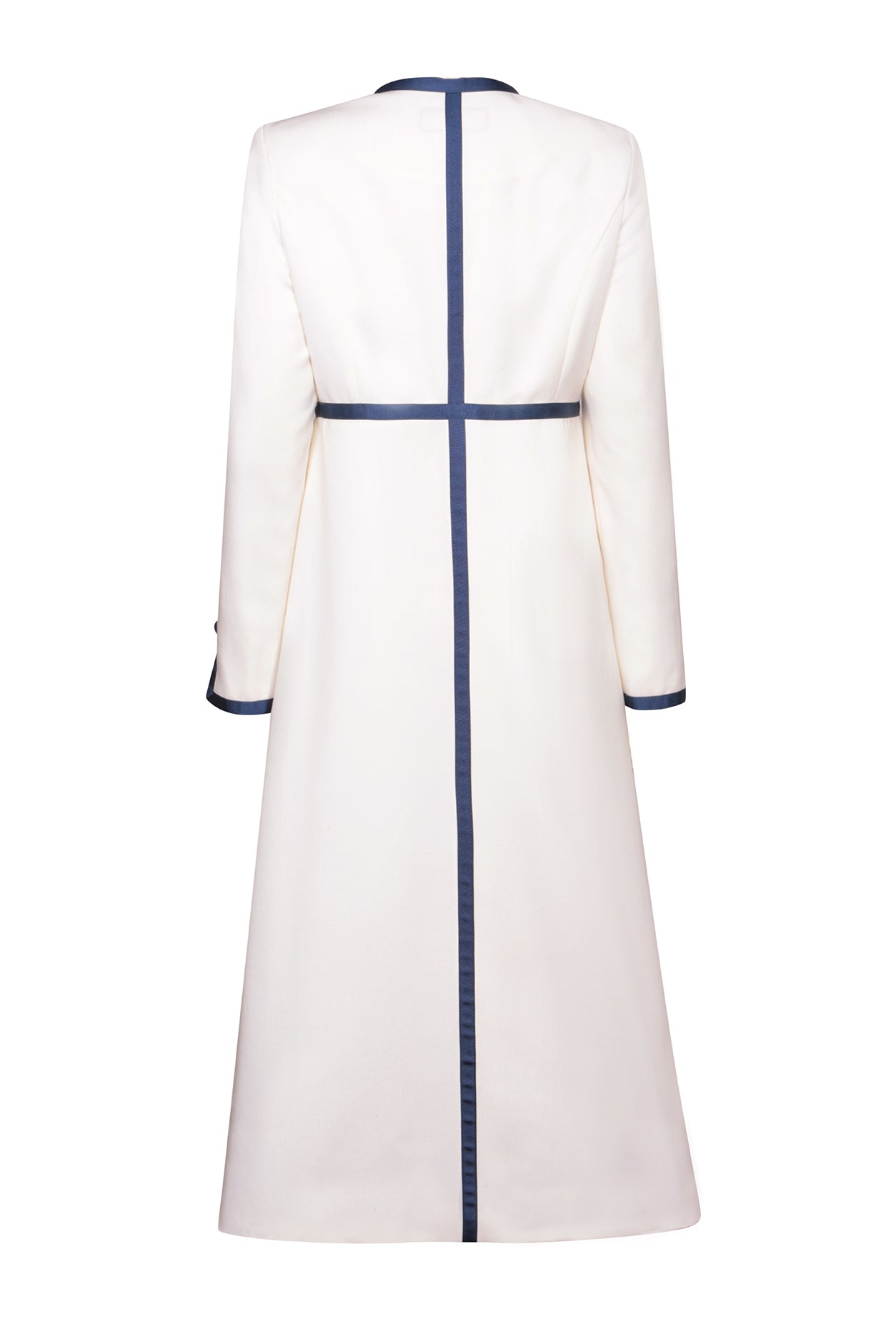 ivory dress coat Dress Coat in Ivory with Navy Trim