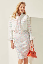 Ivory/Multi Tweed Short Jacket - Hermione
