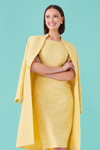 Yellow Dress Coat in Summer Slub Stripe with Self Trim and Frogging - Vicky