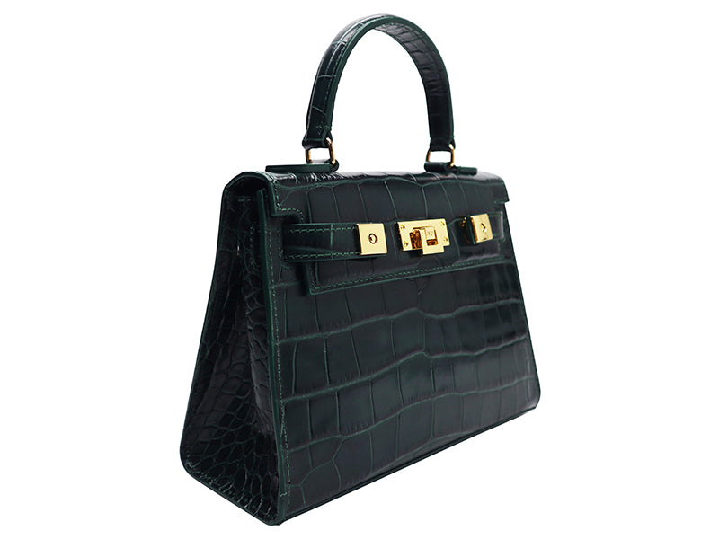 Maya Midi Orinoco &#39;Croc&#39; Print Calf Leather Handbag - Dark Green