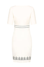 Ivory/Black Wool Faille Short Sleeved Dress with Waistband Detail - Anita