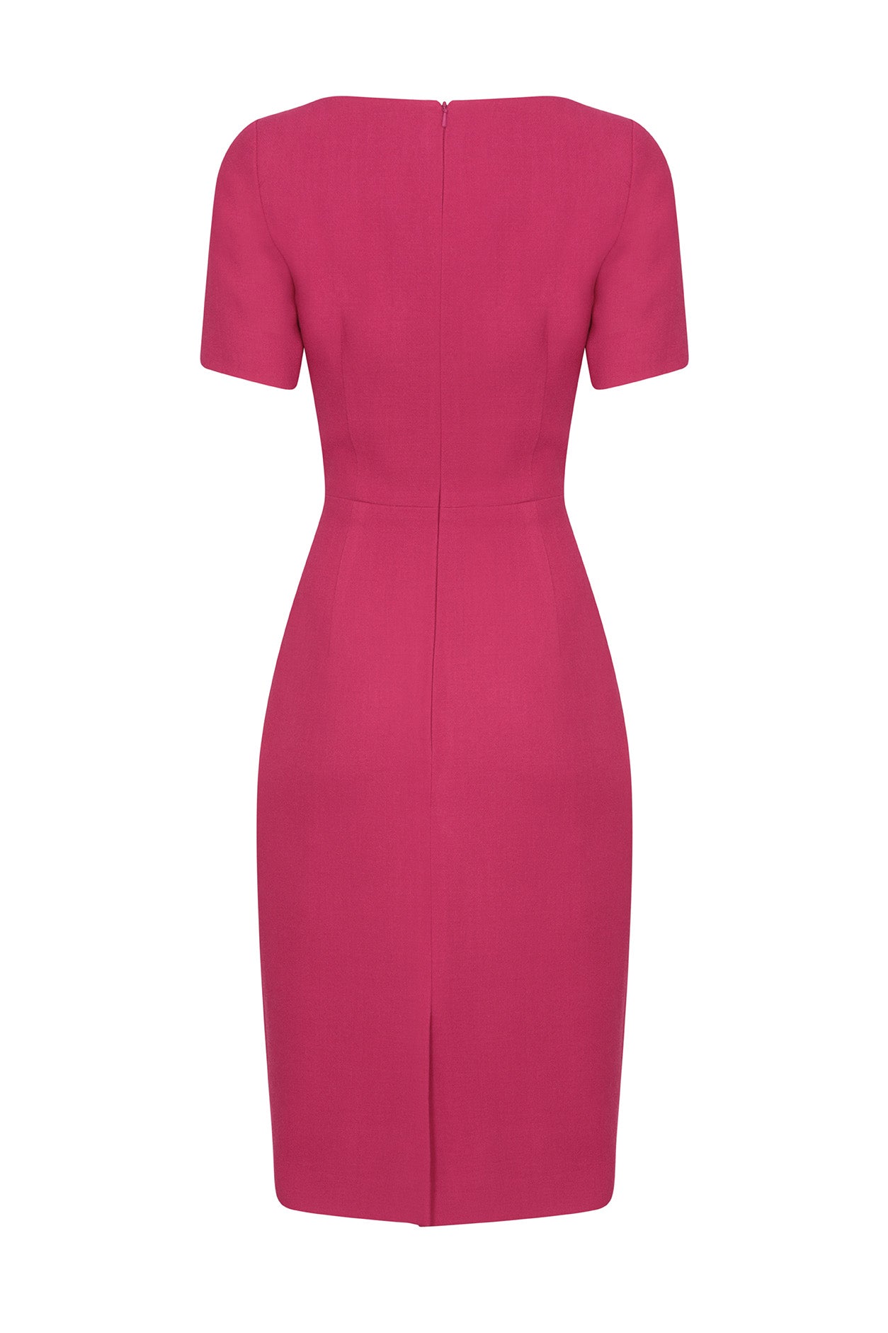 Berry Pink Dress with Boat Neck and Short Sleeves