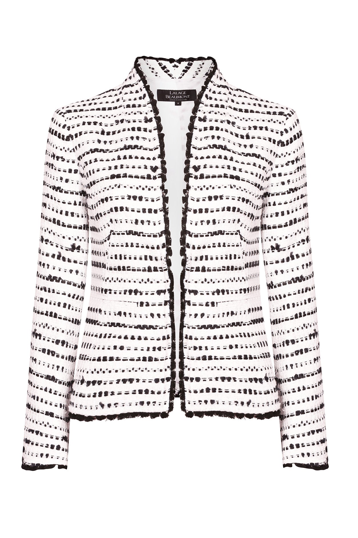 Tweed Jacket in Black and White and Black Picot Braid Edging Diana