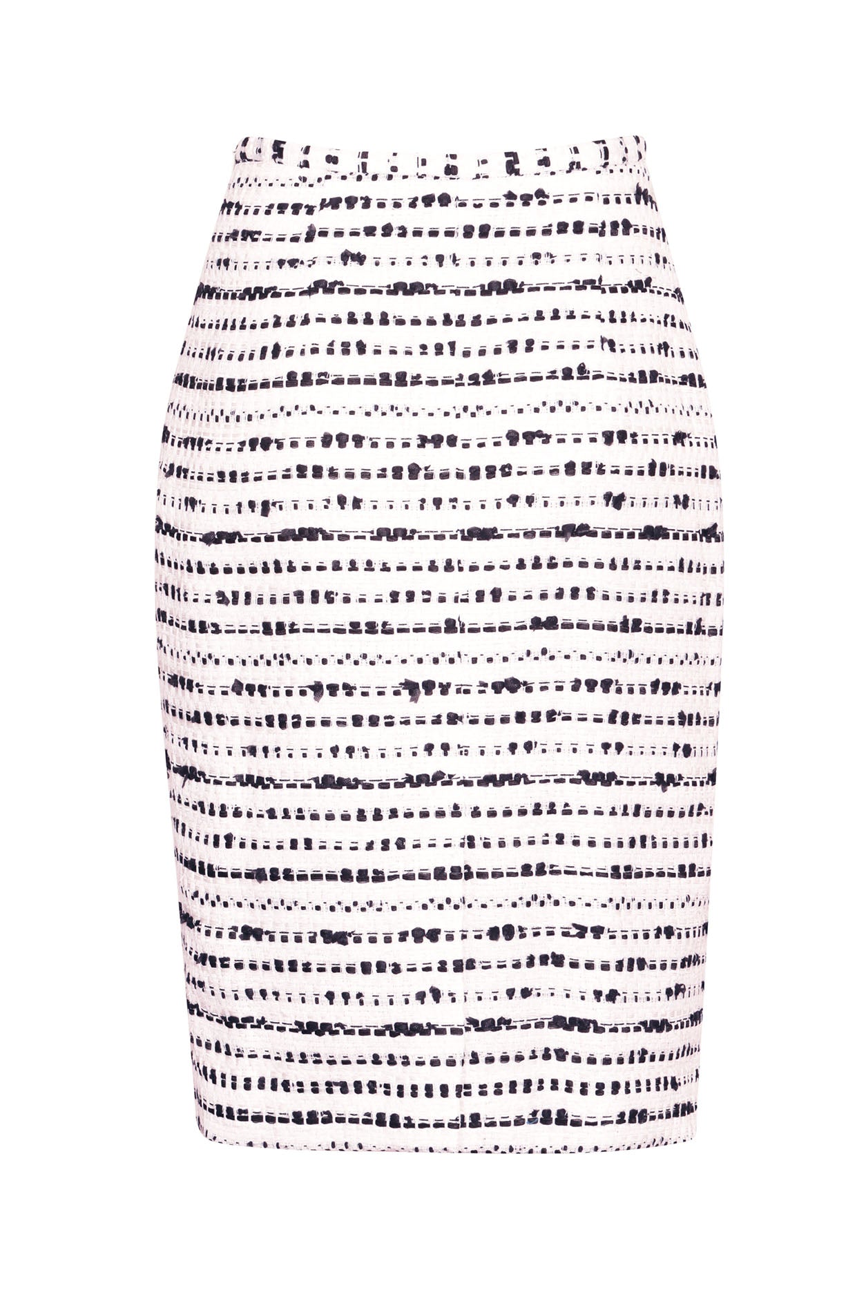 Knee Length Pencil Skirt in Black and White Striped Tweed Penny Lalage Beaumont