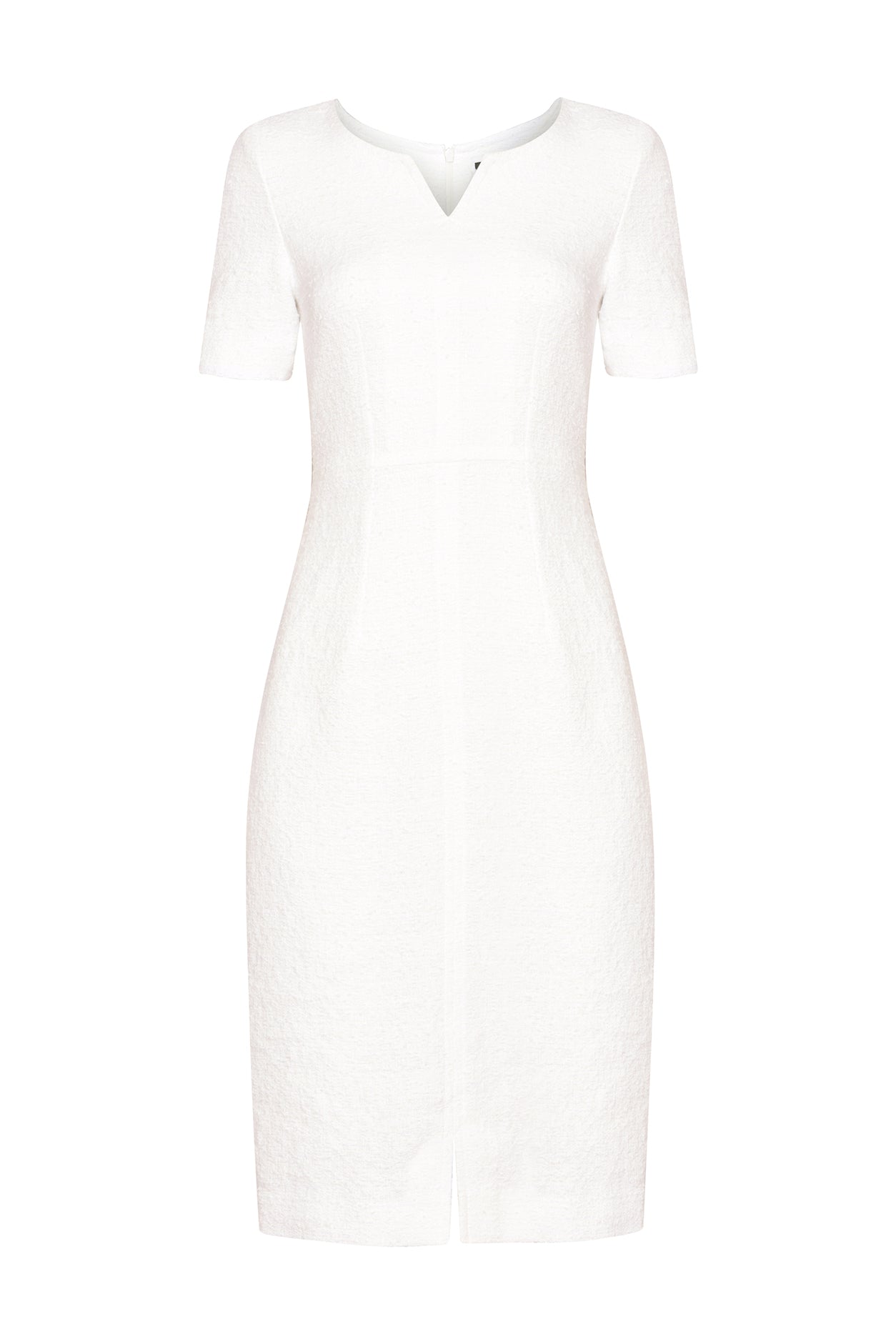 Plain White Tweed Dress with Neck and Hem Slits Eve