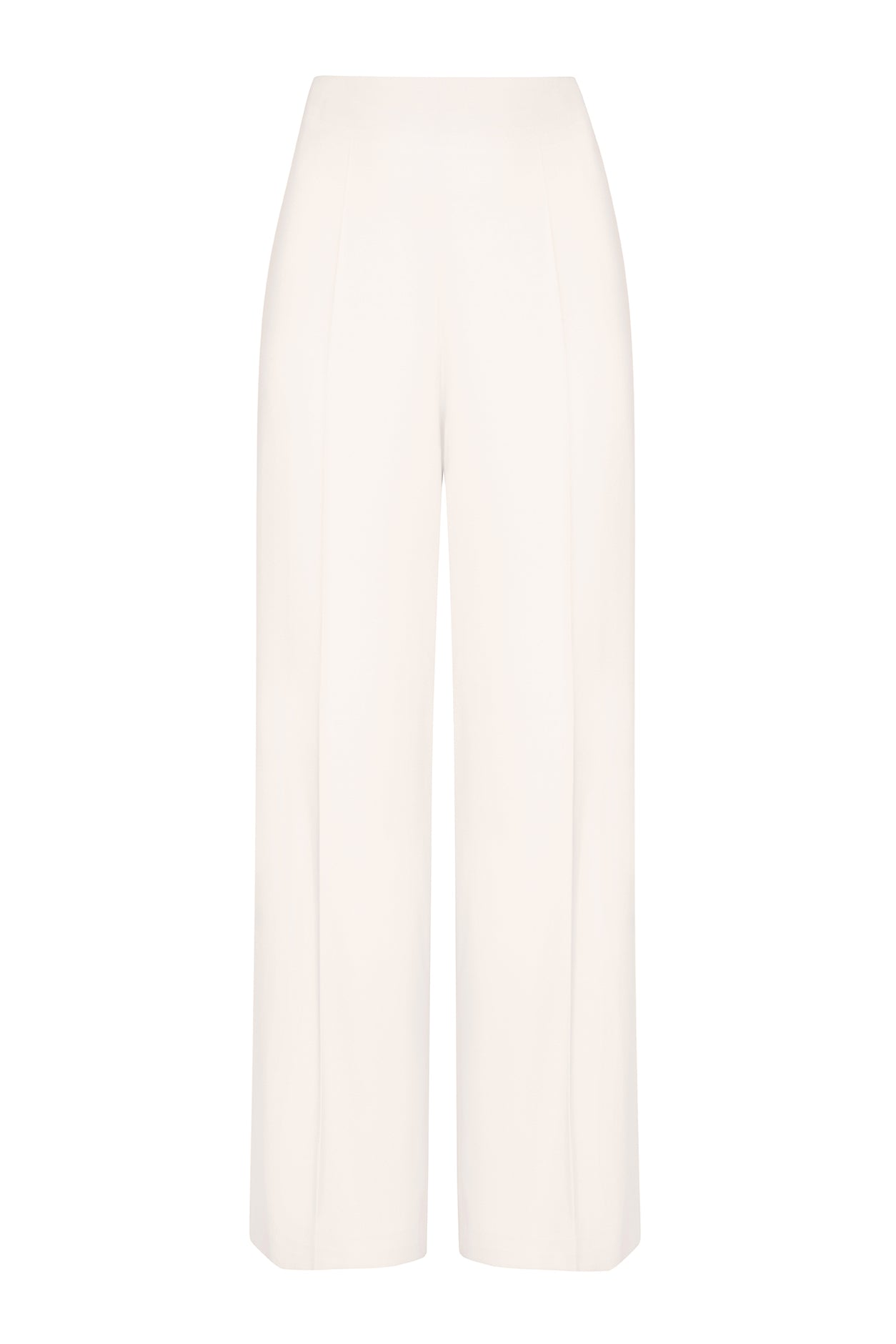 Wide Leg Trousers in Plain Ivory Crepe Paloma Lalage Beaumont