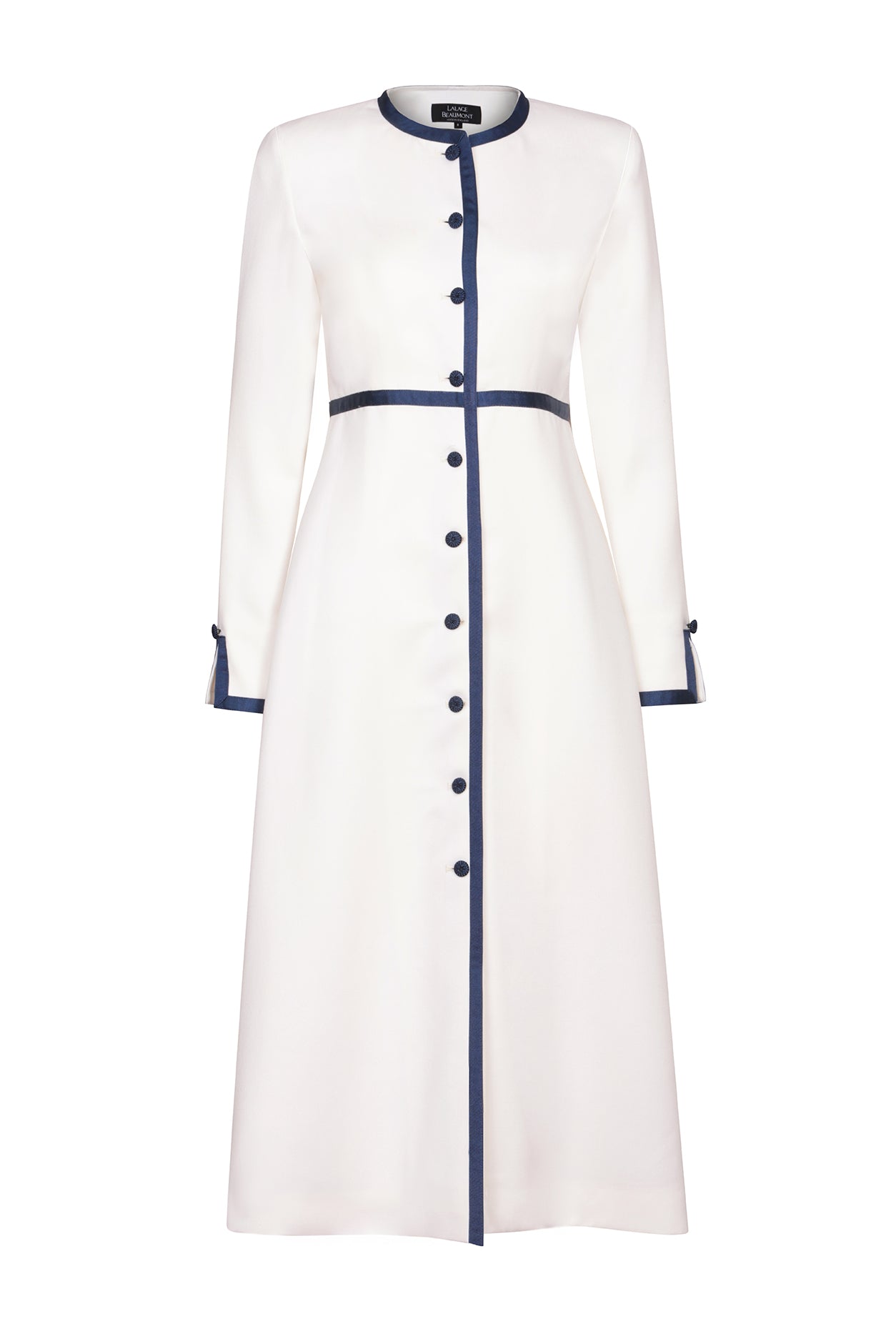 Wool Coat White Dressy Coat Dress Coat In Ivory With Navy Trim