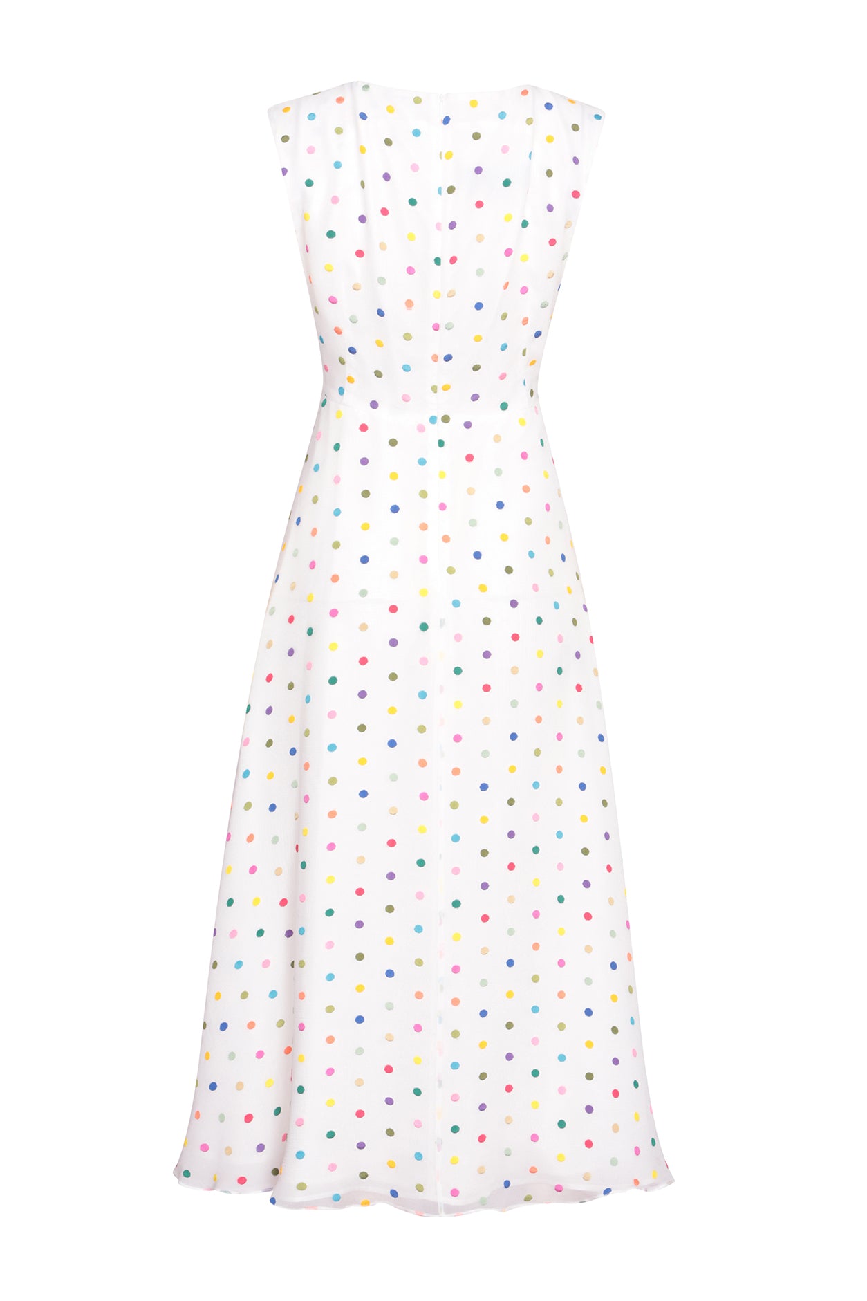 Sleeveless Midi Dress in Embroidered Dot Chiffon - Lettie