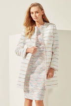 Dress Coat in White Tweed with Multi-Coloured Stripes - Vanya 3/4