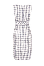 Sleeveless Shift Dress in Chic Navy/White Check Tweed and Fringe Trim - Aude