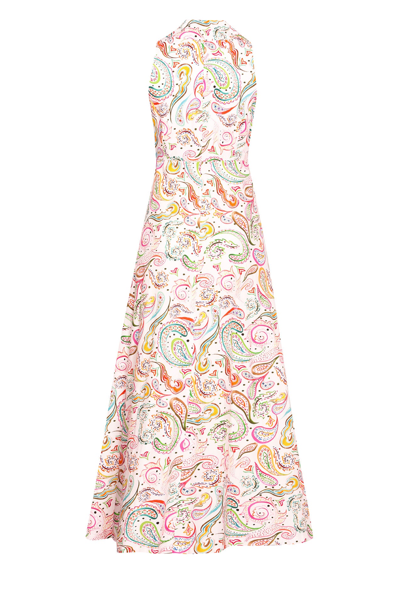 Maxi Length Button - Through Sleeveless Summer Dress in Multi Colour Paisley Cotton Print - Ella
