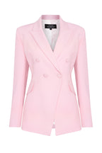 Pale Pink Wool Faille Double Breasted Blazer Jacket - Imogen
