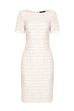 Dress with Boat Neck and Short Sleeves in Tweed with Pastel Blues, Greens and Pinks - Angie