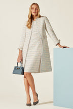 Pastel Tweed Dress Coat with Fringed Edges - Claire
