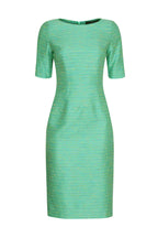 Green Summer Dress with Slub Stripe and Elbow Length Sleeves - Angie