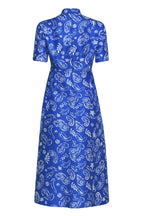 Silk Dress with A-line Skirt in Royal Blue/Ivory Paisley Print - Emi