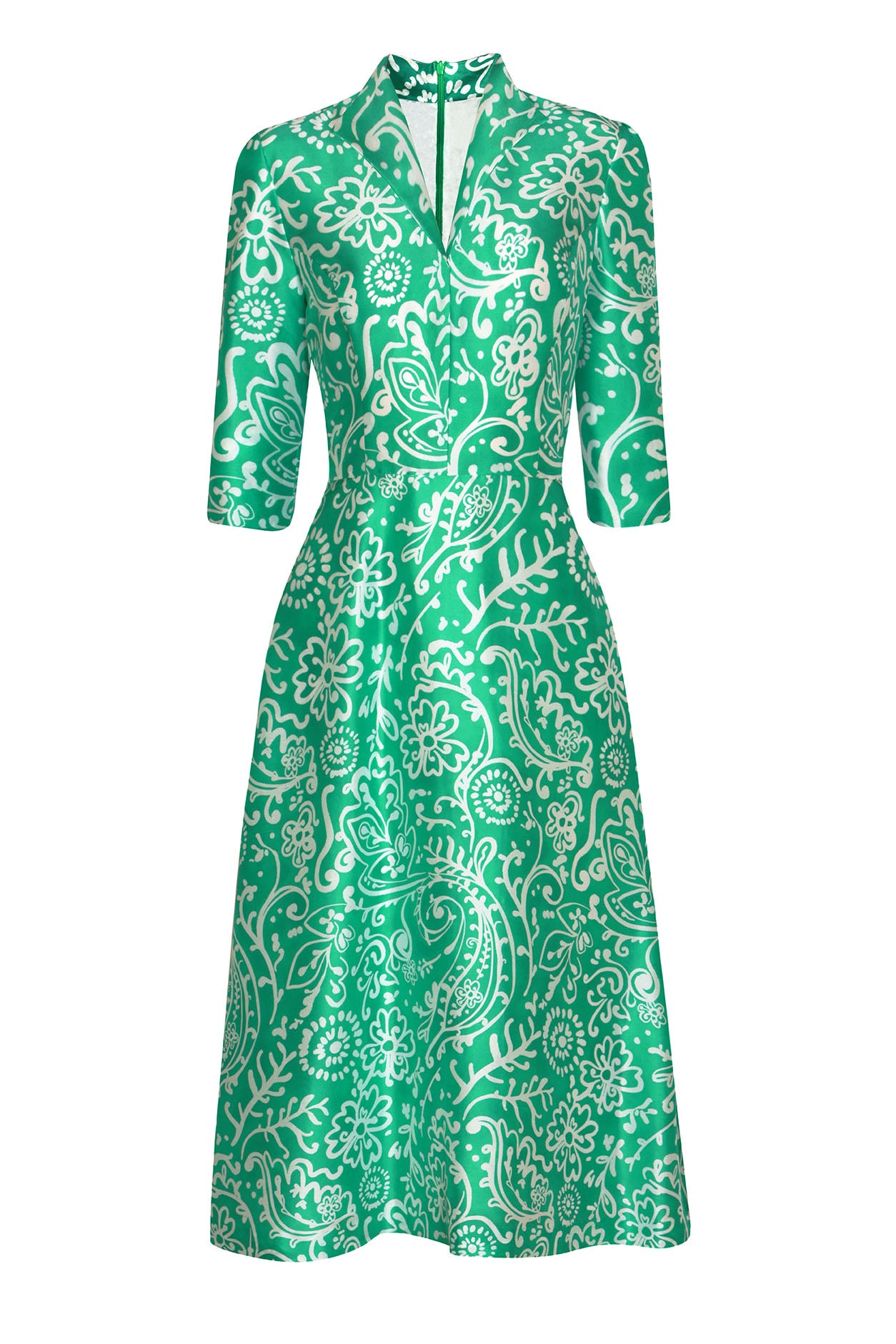 sachin and babi light blue dress Calf Length, A-Line Dress in Emerald Green and White Printed Silk Shan –  Lalage Beaumont