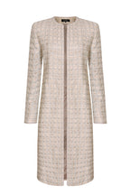 Tweed Dress Coat in Taupe/Ivory with Braid Edging - Vanya
