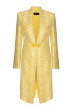 Yellow Dress Coat in Summer Slub Stripe with Self Trim and Frogging - Vicky