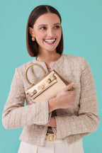 Short Tweed Edge-to-Edge Jacket in Taupe Colours - Gina
