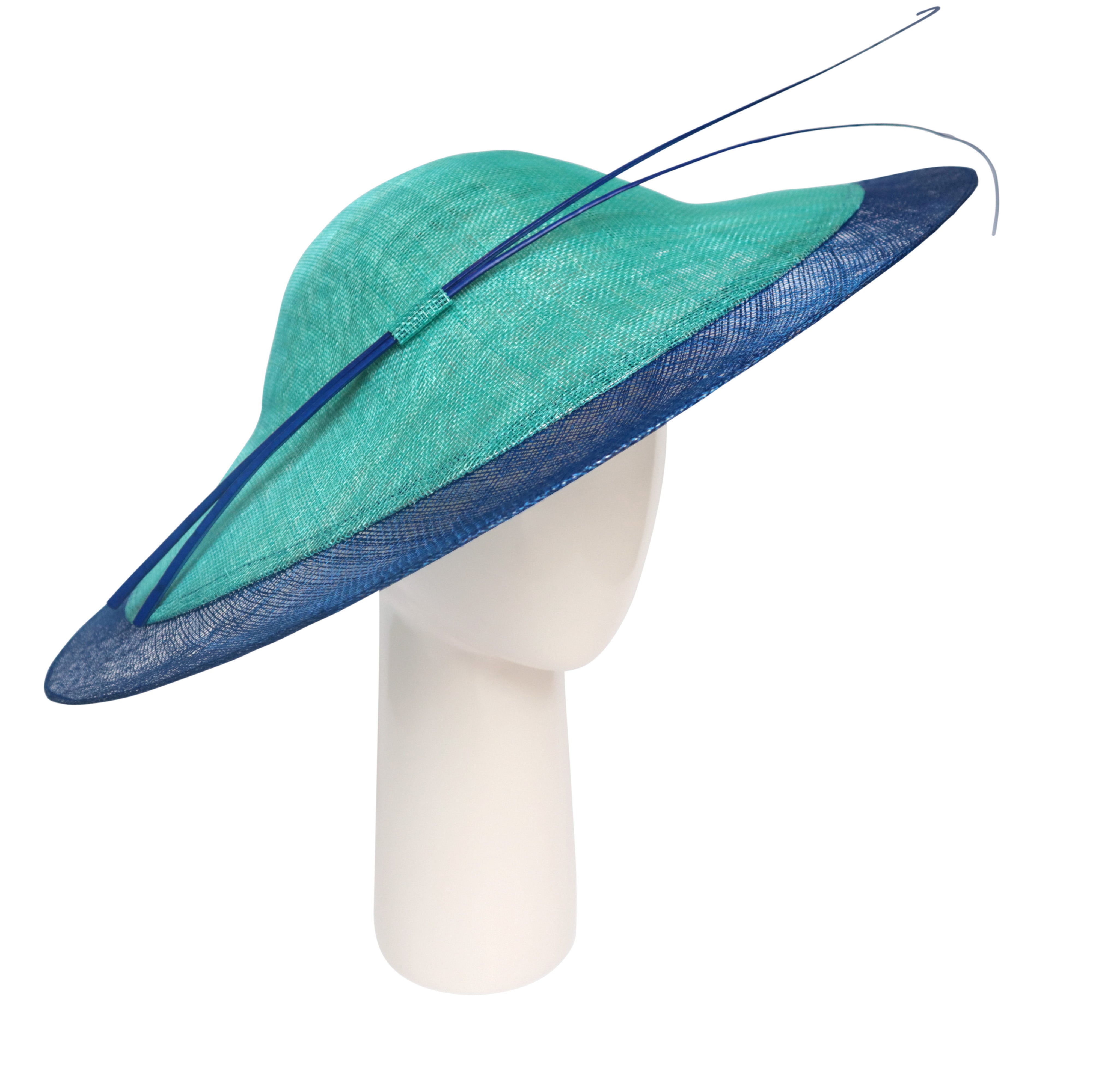 Small Two Tone Hat in Turquoise / Sapphire and Sapphire Quills