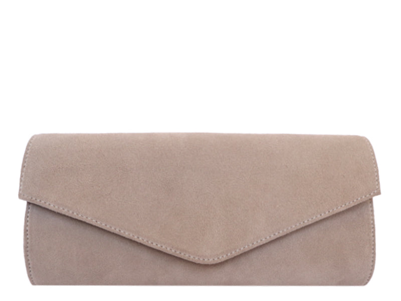 Beige Suede Clutch Handbag Lalage Beaumont