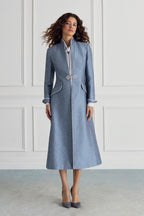Vanessa Coat in Ash Blue Herringbone Brocade