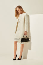 Ivory Faille Dress Coat with Black Embroidery - Vanya