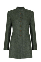 Lalage Beaumont Zoe jacket in lovat green donegal tweed, front view