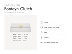 Lalage Beaumont Fonteyn Clutch handbag in white pebble print leather, what fits and measurements