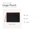 Lalage Beaumont Large Pouch in black and tan logo jacquard print, what fits and measurements