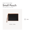 Lalage Beaumont Small Pouch in black and tan logo jacquard print, what fits and measurements
