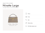 Lalage Beaumont Ninette Large handbag in stone croc print leather, what fits and measurements
