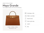 Lalage Beaumont Maya Grande handbag in tan pebble print leather, what fits and measurements