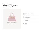 Lalage Beaumont Maya Mignon handbag in camellia grained leather, what fits and measurements