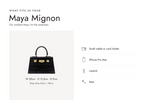 Lalage Beaumont Maya Mignon handbag in black croc print leather, what fits and measurements